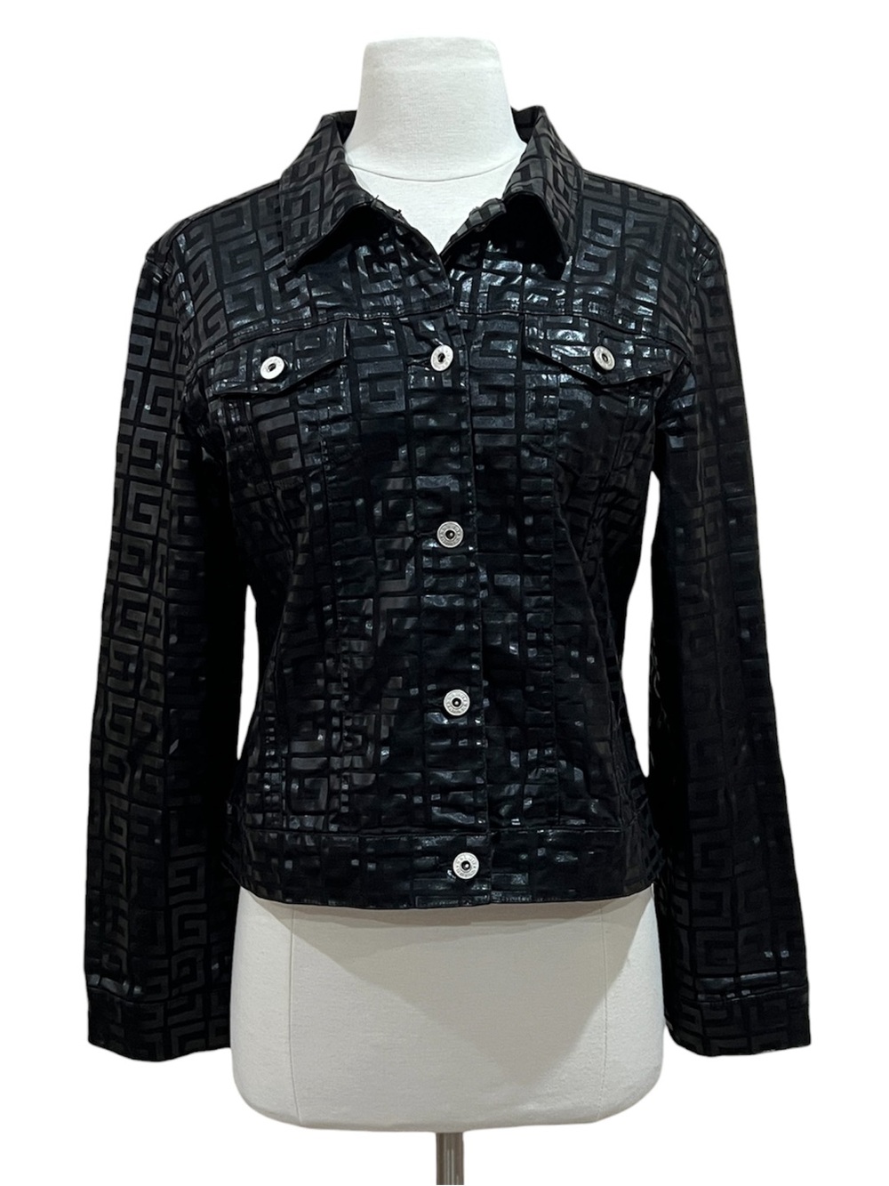 Vintage Guess Jeans Glamour Black Glossy Monogram Jacket Size Medium